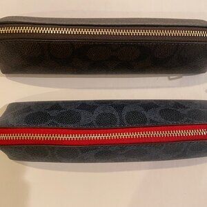 Coach Pencil /Utility Case - Walnut & blue/red Signature ,Canvas set of 2
